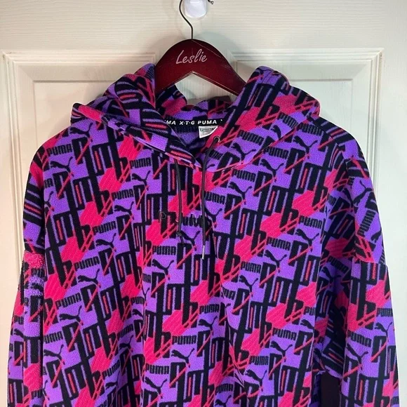 Puma long sleeve hooded pattern fleece sweatshirt. Cropped - Picture 4 of 9